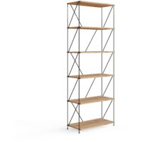 Industrial Style Display Bookcase Wide 6 Tier Storage Unit Oak Wood Black