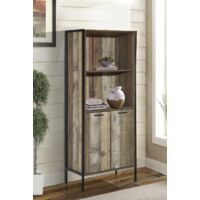 2 Door Rustic Oak Display Storage Cabinet With Black Metal Frame Wood Modern Shelves