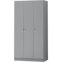 Grey Large 3 Door Double Wardrobe With Shelves And Hanging Rail