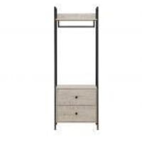 Open Wardrobe With 2 Drawers & Shelves with Metal Outer Frame – Ash Oak