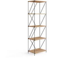 Industrial Style Display Bookcase Skinny 5 Tier Storage Unit Oak Wood Black