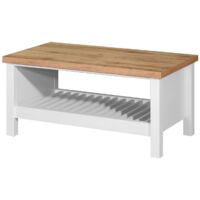 Coffee Table White Frame Oak Top Open Storage Stylish Wood Self – assembly