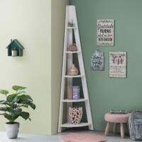 Corner Ladder Bookcase 5 Tier Space Saving Storage Shelving Unit - White