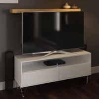 White TV Cabinet With 2 Drawers And Open Shelving For Storage Modern