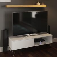 White TV Cabinet With Sliding Doors For TVs Up To Modern Contemporary