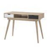 2 Drawer Desk Scandinavian Style Console Table Office Desk Oak Wood White & Grey