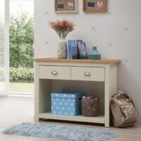 2 Drawer Console Table Oak Effect Top Cream & Brown