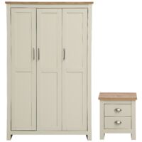 2 Piece Bedroom Set Cream Oak Wardrobe & Bedside Table Storage Wood Shelving