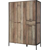 Rustic Oak 4 Door Wardrobes With Drawer Industrial Style Oak Black Metal Frames