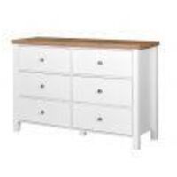 6 Drawer Chest White Finish With Oak Top Spacious Bedroom Storage Wood Drawer