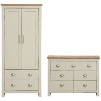 Cream 2 Piece Bedroom Furniture Set Wardrobe & Chest Of Drawers Wood Particle