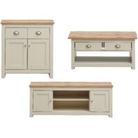 3 Piece Cream Living Room Set TV Unit Sideboard Coffee Table Storage Oak Living