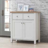 Compact Sideboard 2 Doors 2 Drawers White Frame Oak Top Storage Wood Drawer