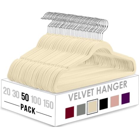Lot de 50 cintres en velours de qualité supérieure – Cintres antidérapants – Cintres ivoire – Cintres pour costumes avec crochet rotatif à 360 degrés – Cintres robustes (1/5)