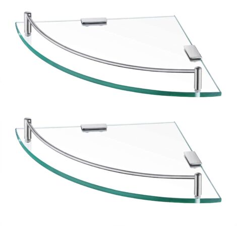 Étagère Murale Étagère d'angle en Verre Étagère Salle de Bain Douche Tablette Étagère en Verre Trempé avec Porte Serviette 2 Pièces Acier Inoxydable SUS304 Brossée (1/5)