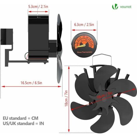 AIDUCHO Ventilateur Poêle À Bois 6 Lames Avec Thermomètre Ventilateur