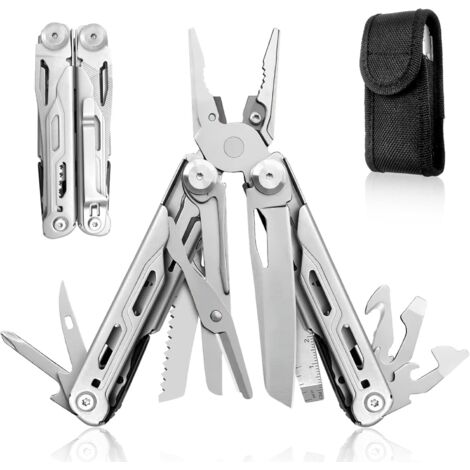 18-en-1 Pince multi-outils en acier inoxydable Multi-outil de poche, coupe-fil, ciseaux, tournevis, ouvre-bouteille et ouvre-boîte, avec étui en nylon, pour le camping en plein air