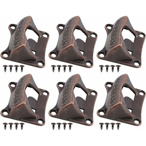 Décapsuleur Mural, 6 Pièces Ouvre Bouteille Mural Vintage, Decapsuleur Mural Biere, Ouvre-Bouteilles Mural avec 24 Vis, Pour Bar, Restaurants, Cuisines - bronze rouge