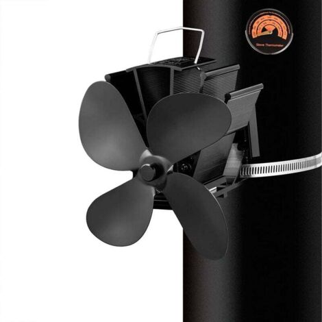 4 Lames De Fumée Ventilateur De Poêle Bois Ventilateur De Poêle De Chauffage Fixe Sur Le Tuyau De Cheminée En Bois/poêle à Bois/cheminée Noir