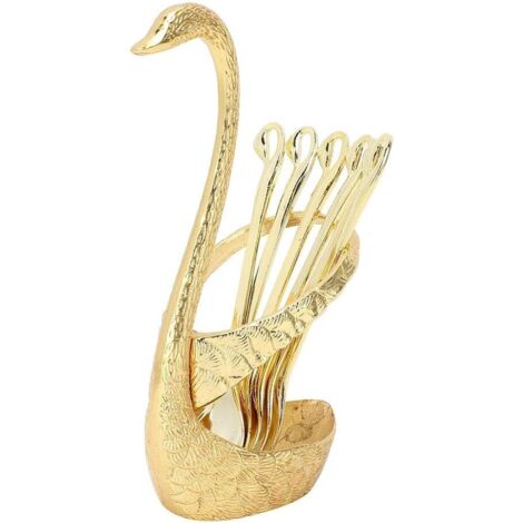 Ensemble de couverts en forme de cygne pour café, dessert, fruits, cuillère, dessert, décoration de table (doré)