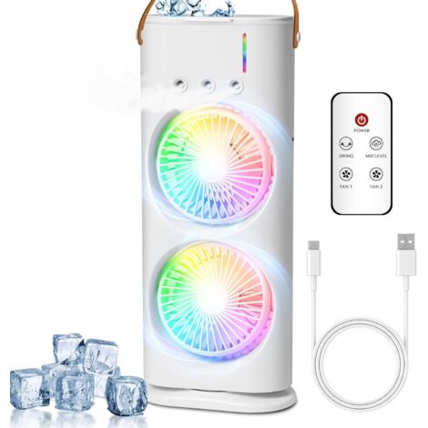 Climatiseur portable, mini refroidisseur d'air, mini ventilateur USB, refroidisseur par évaporation 600 ml, 3 vitesses, 3 modes de brumisation, climatiseur portable pour la maison et le bureau