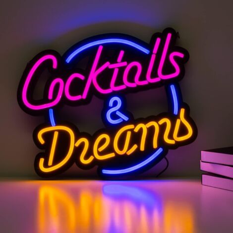 Cocktails et Rêves - Néons LED pour bar ou pub, décoration murale et de bar, enseigne lumineuse LED pour taverne, brasserie, bar et restaurant. Télécommande et adaptateur inclus.