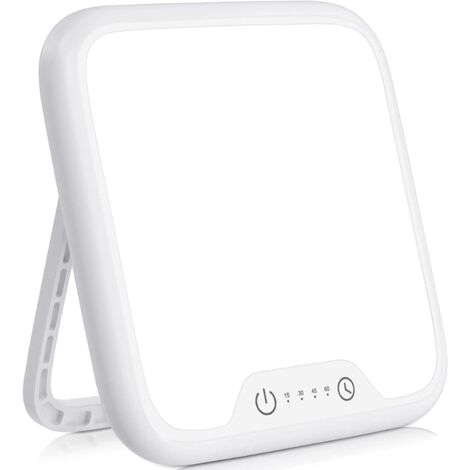 Lampe luminothérapie 10 000 lux – Lumière du jour LED – Fonction mémoire – 4 réglages de minuterie – Intensité réglable – Support pliable