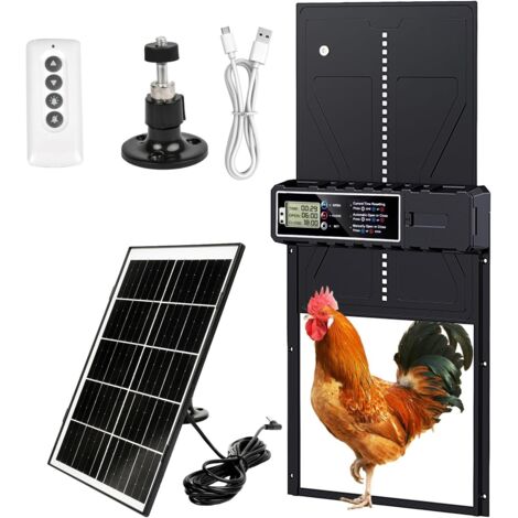 Porte de poulailler, grande porte solaire automatique, avec télécommande, capteur de lumière et minuterie, anti-piégeage