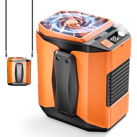 Ventilateur de taille portable, batterie rechargeable 6 000 mAh, 5 vitesses et 16 000 tr/min, mini ventilateur avec LED pour travaux extérieurs, construction, voyages et camping