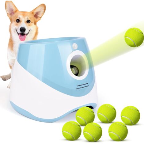Lanceur de balles automatique pour chiens – Interactif pour petites et moyennes tailles – 6 balles incluses – Matériaux sans BPA