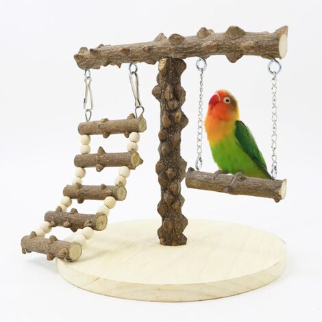 Support pour Perroquet - Aire de Jeux pour Oiseaux en Bois avec Échelle Balançoire Accessoire de Cage à Oiseaux Jouets de Gymnastique Perchoir pour Oiseaux de Petite à Moyenne Taille
