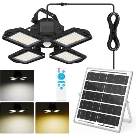 Lampe Solaire Extérieur Intérieur Détecteur de Mouvement avec Télécommande, Lampe Suspende Solaire 168LED batterie avec Câble 5m, étanche IP65, 4 modes, pour jardin Maison