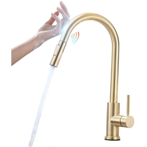 Robinet De Cuisine Inductive Touch - Mitigeur Cuisine, Avec 2 Fonction Jets Et Douchette Extractible, Orientable 360° Acier Inoxydable Robinets D'évier, Froid & Chaud Disponible, Style Moderne, Noir