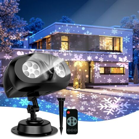 rojecteur de flocon de neige à double tête, décorations de Noël extérieures/intérieures, lampe de projection de lumière LED, lampe de projection rotative étanche blanche pour Noël, vacances, fêtes (1/5)