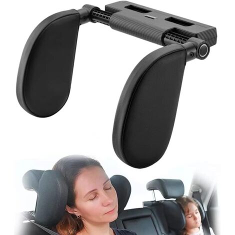 Repose Tete Oreiller Réglable pour Enfant Adulte Cale Oreillers de Cou de Voiture Coussin Confortable (Noir en fibre de carbone)