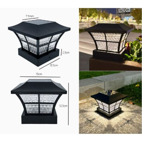 CREATESTAR Lot De 4 Lampes Solaires Chapeau De Poteau IP65 - Lumière Chaude Pour Clôture Et Terrasse