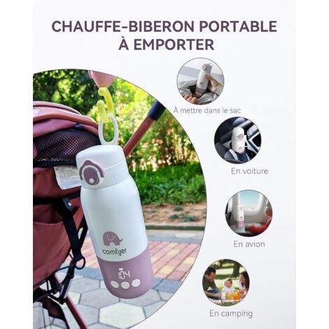 Hoapin Chauffe Biberon, Chauffe Biberon Nomade Sans Fil, Capacité 300 Ml Température Réglable 37 à 55 °C, 30 W Chauffe Lait/Eau Portable Pour Voyage (rose