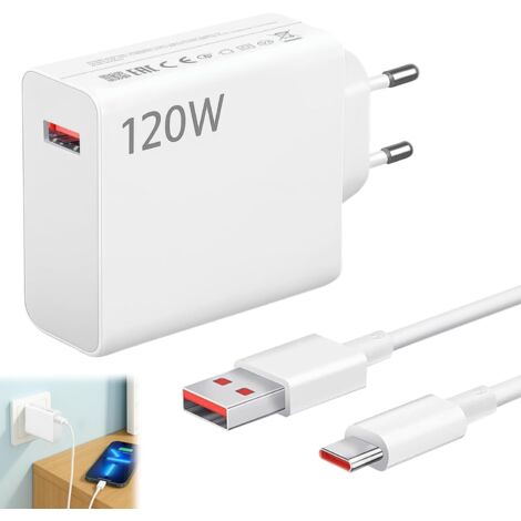 Applicable à Chargeur Xiaomi pour 120W,Chargeur Rapide avec Câble USB C,Bloc Charge USB C pour Xiaomi 14T Pro/13 Lite/13/12T Redmi Note 14/11S/11/12Pro/POCO X6/ X4 GT Pad 6 5-1M(Blanc,EU) (1/5)