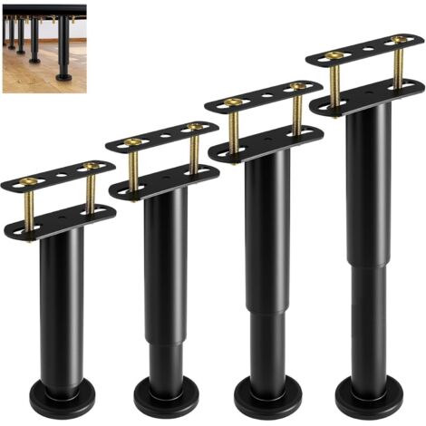 Lot de 4 Pieds de Support de Lit Réglables en Hauteur 18-32cm, 800KG Support en Métal Robuste avec Languettes de Liaison pour Cadre de lit/Lattes Centrales/Meubles Lattes (1/5)
