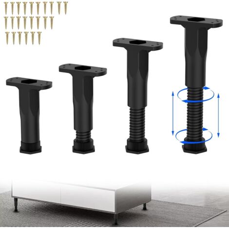 4 Pièces Pieds de Meubles, Pied Reglable pour Meuble 16-28cm, Noir Pied de Meuble Réglables avec Accessoires de Montage, Universel Pied de Table pour Bureau Cuisine Armoire Canapé Jambe Table (1/5)