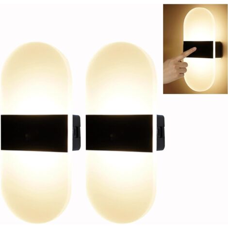 Lot de 2 Appliques Murales LED Modernes en Acrylique : Rechargeables USB, Alimentées par Piles, Lumière Réglable, Commande Tactile, Lumière Chaud, Forme Arquée, Idéales pour Salon, Chambre et Chevet (1/5)