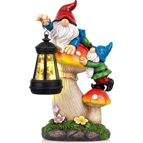 Statue de nain de jardin solaire - Décoration champignon extérieure étanche avec lanterne solaire et lumières LED pour jardin, pelouse, terrasse - Cadeau idéal pour maman, grand-mère, femme, épouse ou