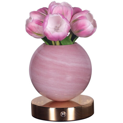 Lampe de table tulipe, lampe de bureau artificielle tulipe sans fil rechargeable à intensité variable tactile, veilleuse LED en forme de fleur, cadeau romantique pour fille, femme et maman (Tulipe ros (1/5)