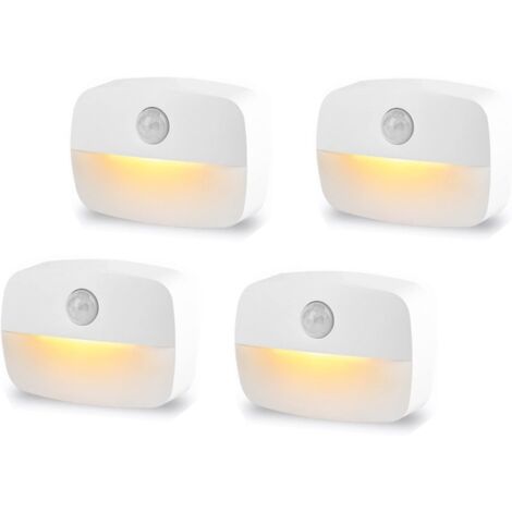 Lot de 4 Lumières à Détecteur de Mouvement pour Intérieur - Veilleuses à Détecteur de Mouvement Alimentées par Piles AAA (Piles Non Incluses) : Idéales pour Placard, Escaliers, Couloir, Cuisine et Cha (1/5)