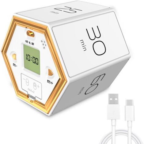 Pomodoro Minuteur numérique Cube Minuteur de cuisine Gravité pour étude, cuisine, cuisine, yoga, sport (blanc) (1/5)