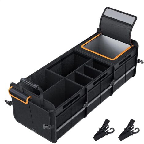 Organiseur de coffre de voiture avec sac isotherme, pliable, avec plusieurs compartiments, organiseur de coffre de voiture, housse pliable, sangles de sécurité réglables (1/5)