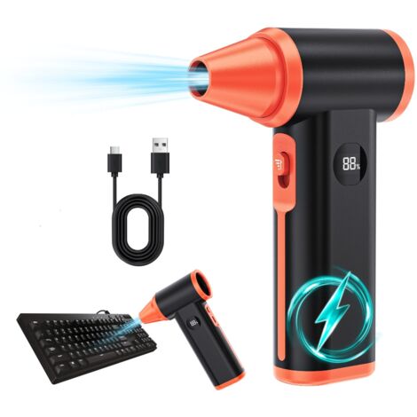 Souffleur à Air Comprimé Électrique Rechargeable – Mini Souffleur à Poussière Sans Fil à 130000 tr/min, Sèche-Jet Ventilateur Turbo Portable pour PC, Clavier, Voiture, Maison et Bureau, Couleur Noir-O