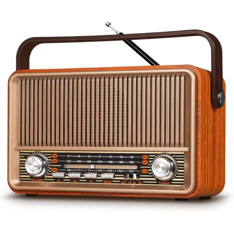Radio Vintage Rétro AM/FM/SW Portable, Alimentée par Batterie Rechargeable 1800mAh ou Secteur, Radio Bluetooth Compatible USB/TF/AUX (1/5)