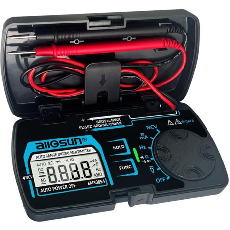 Multimètre Numérique de Taille Poche, Testeur de Tension et de Courant CA/CC avec Fonction NCV, Mesure d'Ohm, de Capacité, de Fréquence, de Diode et de Continuité, Gamme Automatique