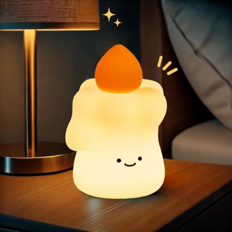 Jolie Veilleuse en Forme de Bougie, Lampe de Table et de Chevet Rechargeable, 3 Modes de Luminosité, Commande par Touche, Minuterie de 30 Min, Parfait comme Cadeau et Décoration (1/5)